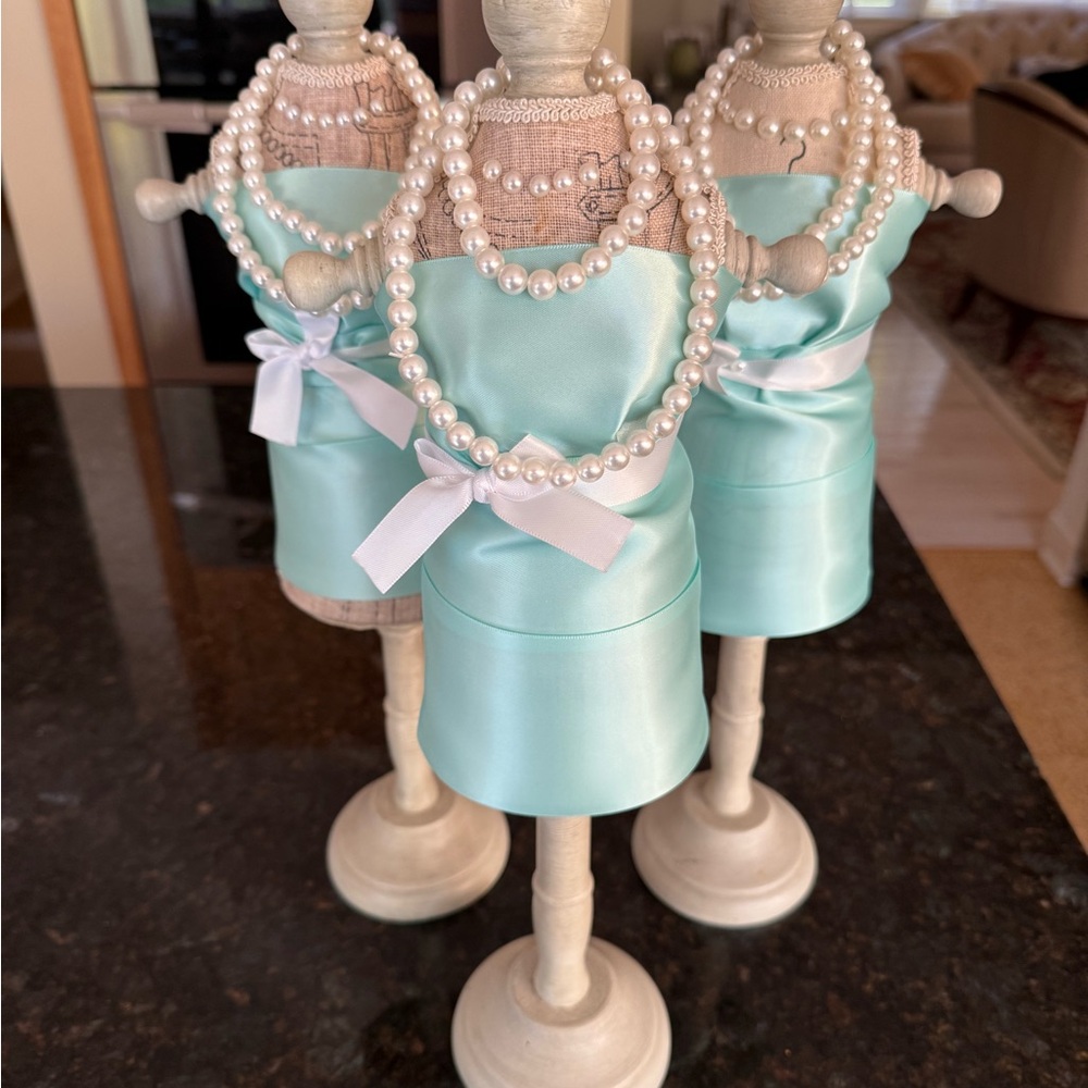 3 stands - Elegant Aqua Satin Dress Form with Pearls